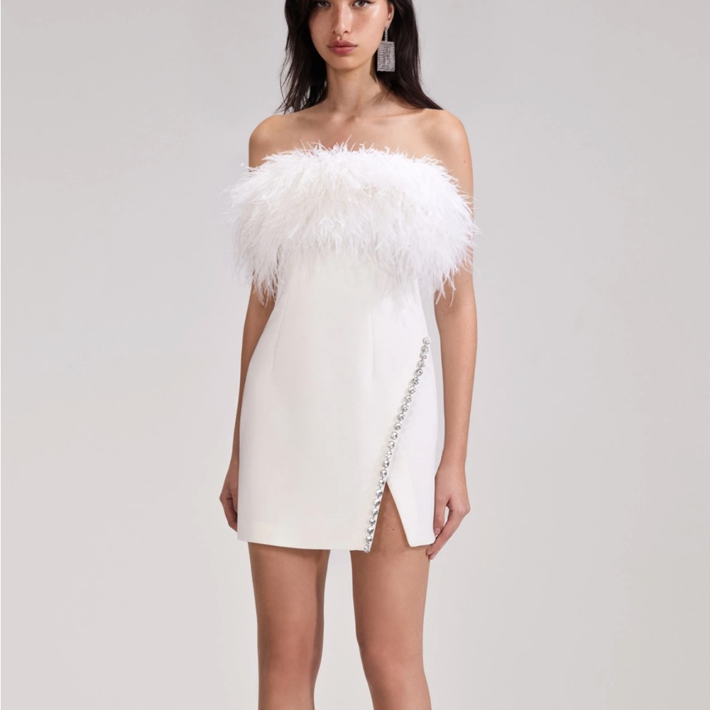 Self-Portrait White Mini Feather Dress